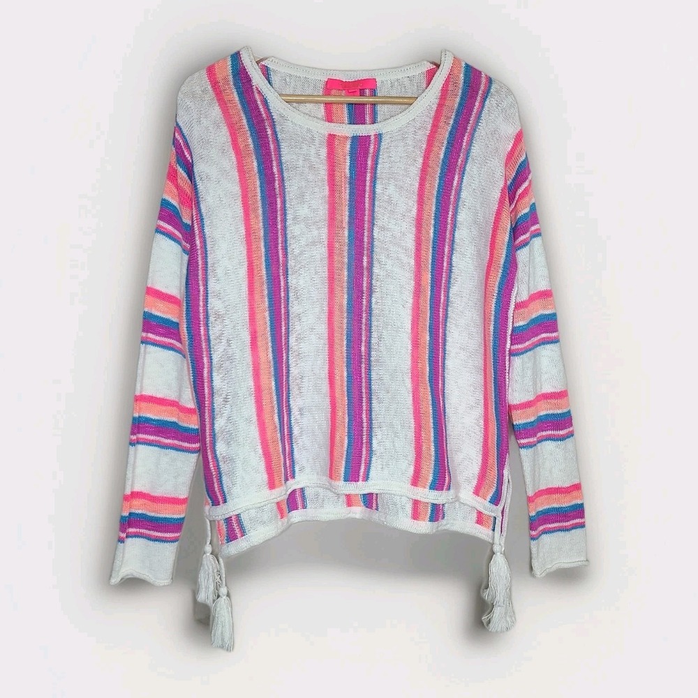 Lilly Pulitzer Women's Multi Jumper Sweater M Striped Tassel Coastal‎ Preppy Y2K